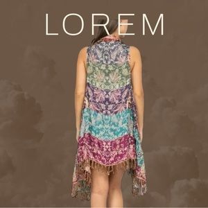 NwtEmbroidered Long Boho Vest Raj Imports Red Gold Blue Sahira Vest  Wrap